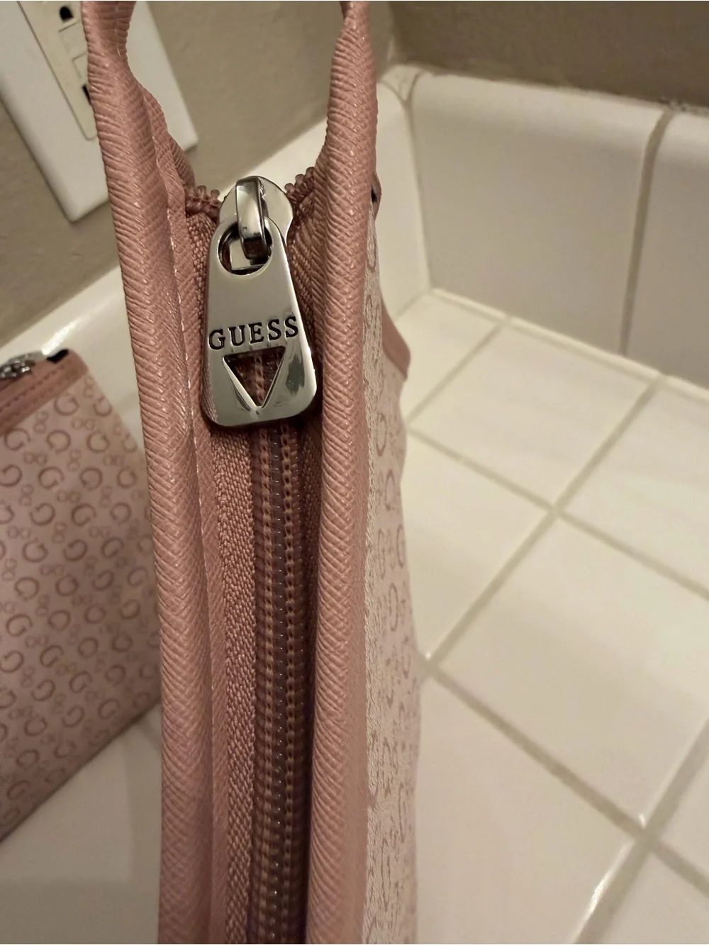 GUESS Pink Monogram Cosmetic Travel Pouch Duo